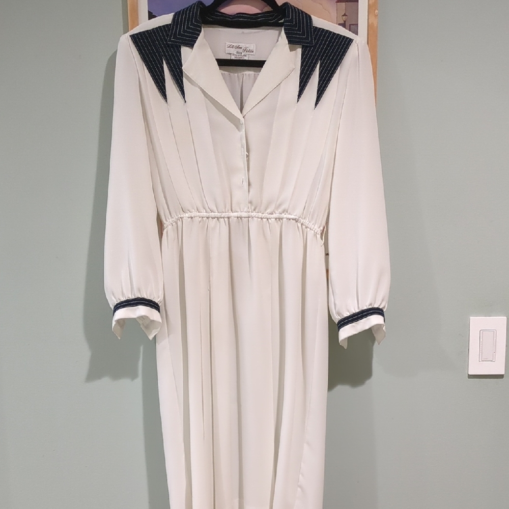 Lilli Ann Ivory Dress with Navy Suede Trim